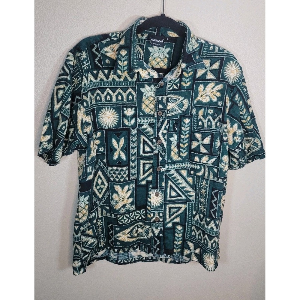 Kau Kauwa men's short sleeve button up shirt large‎ tiki print